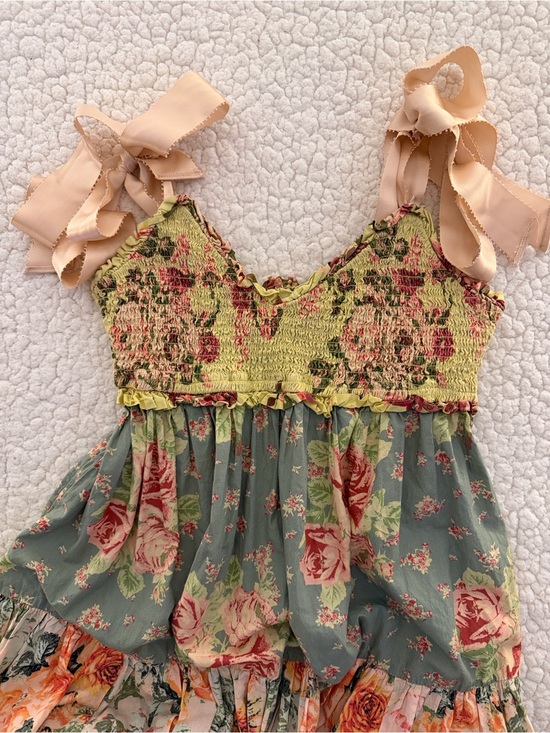 Free People Dresses & Skirts - Free People Mixed Floral Tiered Maxi Dress with Pink Ribbon Straps